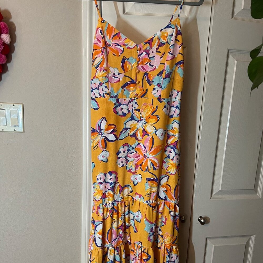 Women's Skies Are Blue Spaghetti Strap Bright Floral Dress - Size Medium